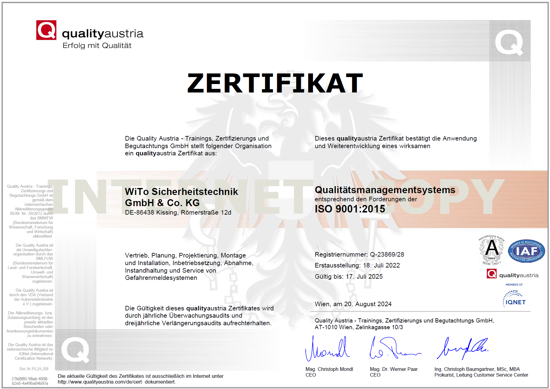 ISO 9001 Wito-Sicherheitstechnik Gmbh & Co. KG